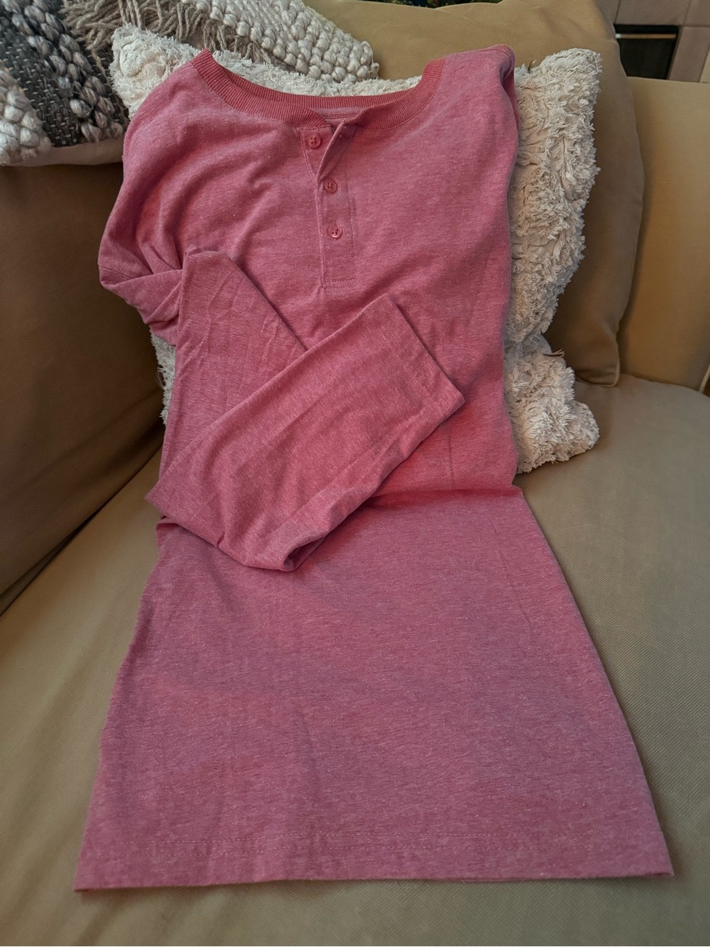 Men's Long Sleeve Henley Tee in Dusty Rose
